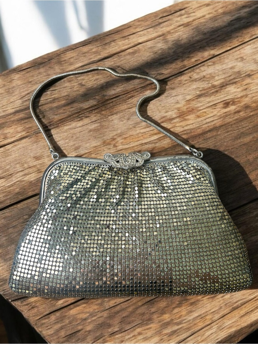 Vintage Silver Metal Mesh Evening Bag